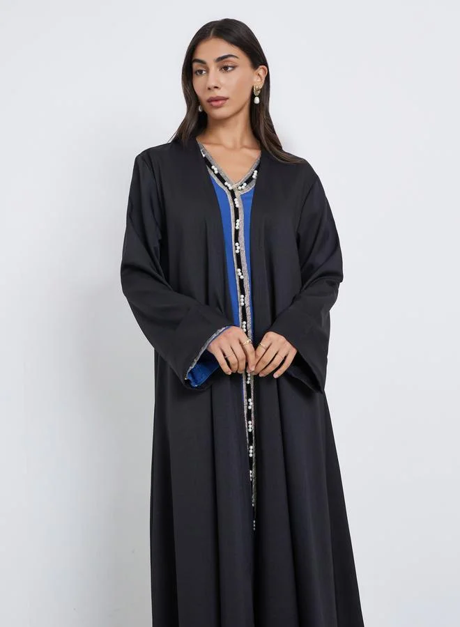 Amirah Amirah Black Front Open Wide Sleeve Abaya