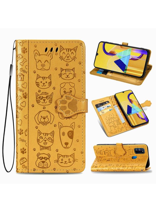 S-TOP Case For Galaxy M30S Cute Cat and Dog Embossed Horizontal Flip Leather Case with Bracket / Card Slot / Wallet / Lanyard - Image 1