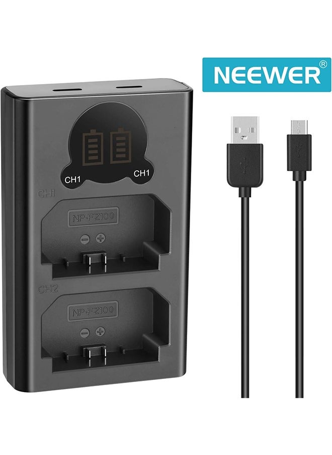 Neewer - Neewer Dual USB Charger for Sony NP-FZ100 Battery, Compatible with Sony ZV-E1, FX3, FX30, A1, A9 II, A7R V, A7S III, A7 IV, A6600, A7C Cameras, Designed with LCD Display, Versatile Charging Options - Image 1