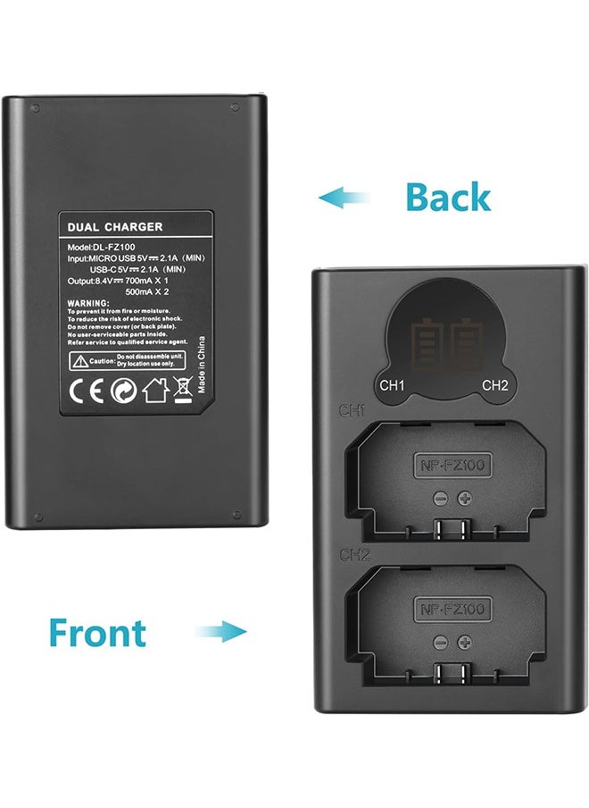 Neewer - Neewer Dual USB Charger for Sony NP-FZ100 Battery, Compatible with Sony ZV-E1, FX3, FX30, A1, A9 II, A7R V, A7S III, A7 IV, A6600, A7C Cameras, Designed with LCD Display, Versatile Charging Options - Image 1