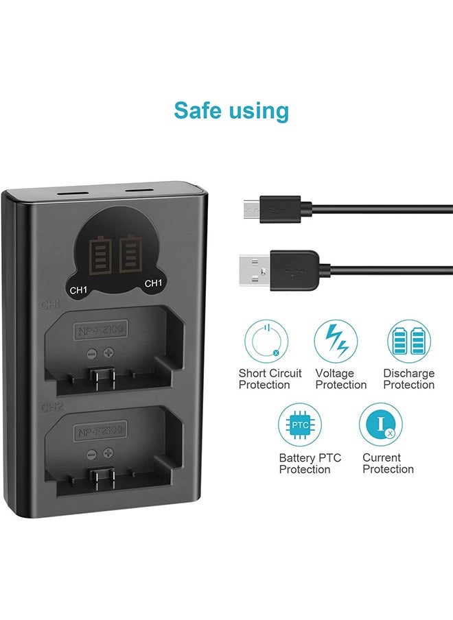 Neewer - Neewer Dual USB Charger for Sony NP-FZ100 Battery, Compatible with Sony ZV-E1, FX3, FX30, A1, A9 II, A7R V, A7S III, A7 IV, A6600, A7C Cameras, Designed with LCD Display, Versatile Charging Options - Image 1