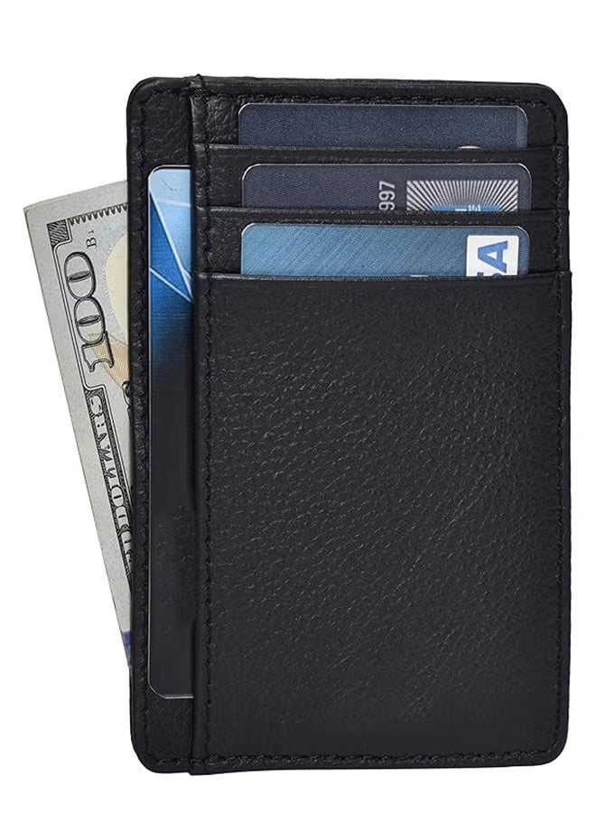 Ba Love Real Leather Slim Minimalist Wallet for Men and Women Blocking Front Pocket Thin Credit Card Holder Stylish Wallets Black - Image 1