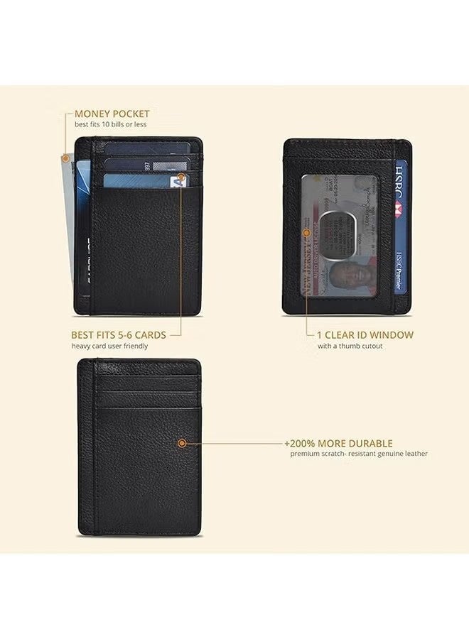 Ba Love Real Leather Slim Minimalist Wallet for Men and Women Blocking Front Pocket Thin Credit Card Holder Stylish Wallets Black - Image 3