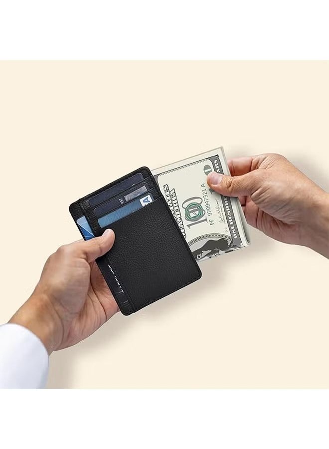 Ba Love Real Leather Slim Minimalist Wallet for Men and Women Blocking Front Pocket Thin Credit Card Holder Stylish Wallets Black - Image 4