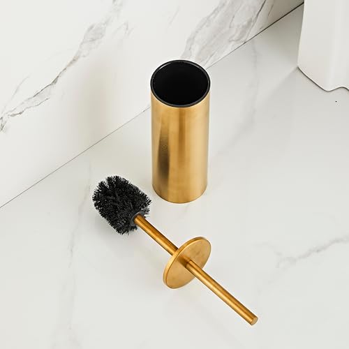 KUUBTH Brushed Gold Toilet Brush and Holder Set, Stainless Steel Bowl Scrubber with Replaceable Head, Luxury Bathroom Cleaning Accessory - Image 5