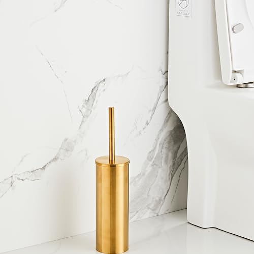 KUUBTH Brushed Gold Toilet Brush and Holder Set, Stainless Steel Bowl Scrubber with Replaceable Head, Luxury Bathroom Cleaning Accessory - Image 3