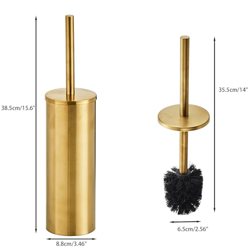 KUUBTH Brushed Gold Toilet Brush and Holder Set, Stainless Steel Bowl Scrubber with Replaceable Head, Luxury Bathroom Cleaning Accessory - Image 4