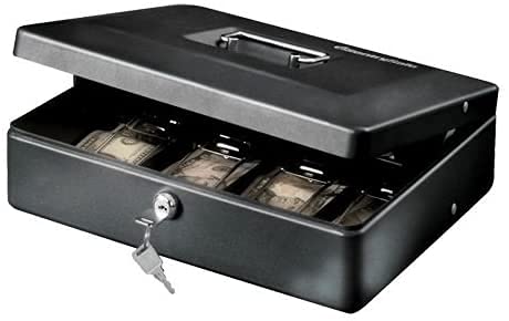 Ostin Large Cash Box with Security Cable Coin Tray Metal Money Box with Tray Key Lock Tiered Locking Cash Boxes Portable Lock Safe Box Adjustable Coin Box Metal Money Box - Image 3