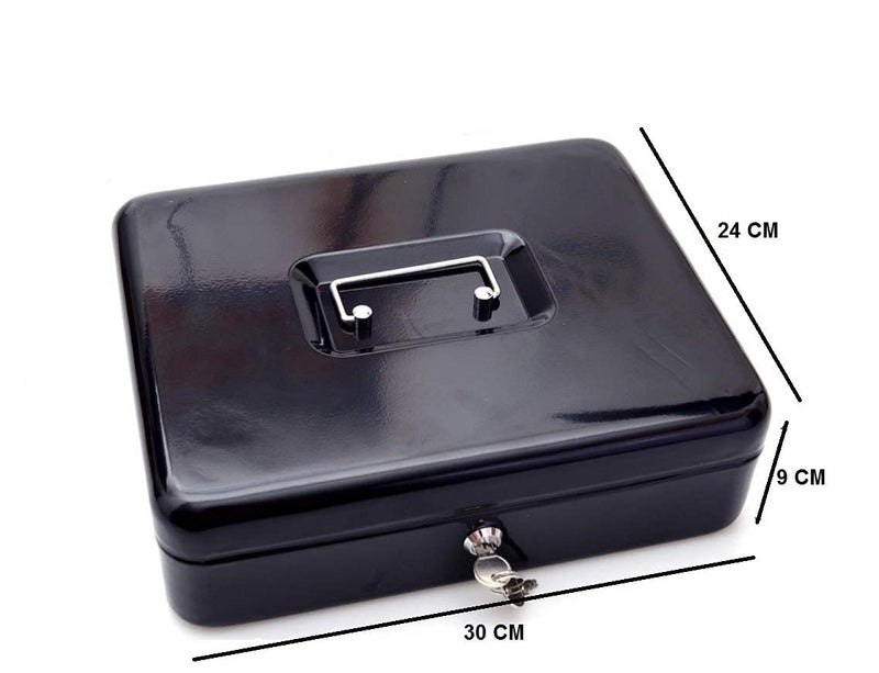 Ostin Large Cash Box with Security Cable Coin Tray Metal Money Box with Tray Key Lock Tiered Locking Cash Boxes Portable Lock Safe Box Adjustable Coin Box Metal Money Box - Image 2