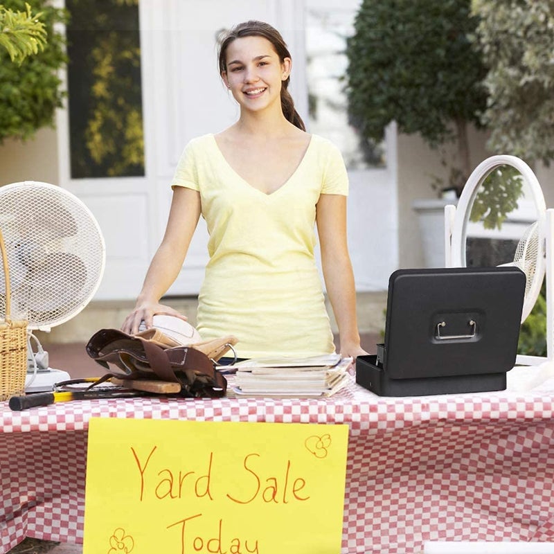 Ostin Large Cash Box with Security Cable Coin Tray Metal Money Box with Tray Key Lock Tiered Locking Cash Boxes Portable Lock Safe Box Adjustable Coin Box Metal Money Box - Image 5