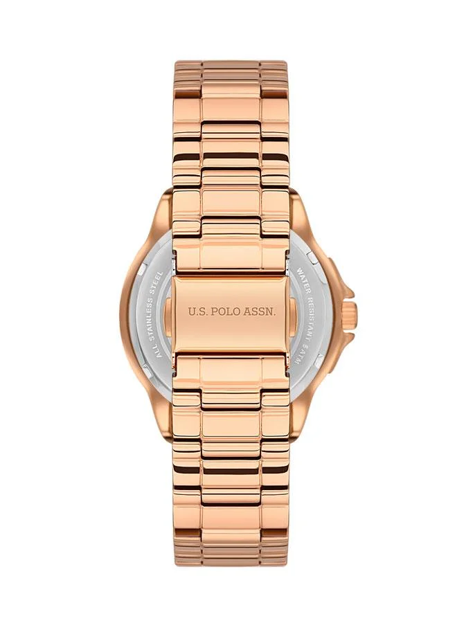 U.S. Polo Assn. U.S. Polo Assn. Crossing 35mm Ladies' Classic White Dial Watch with Rose Gold Chronograph & Stainless Steel Band - USPA2065-02