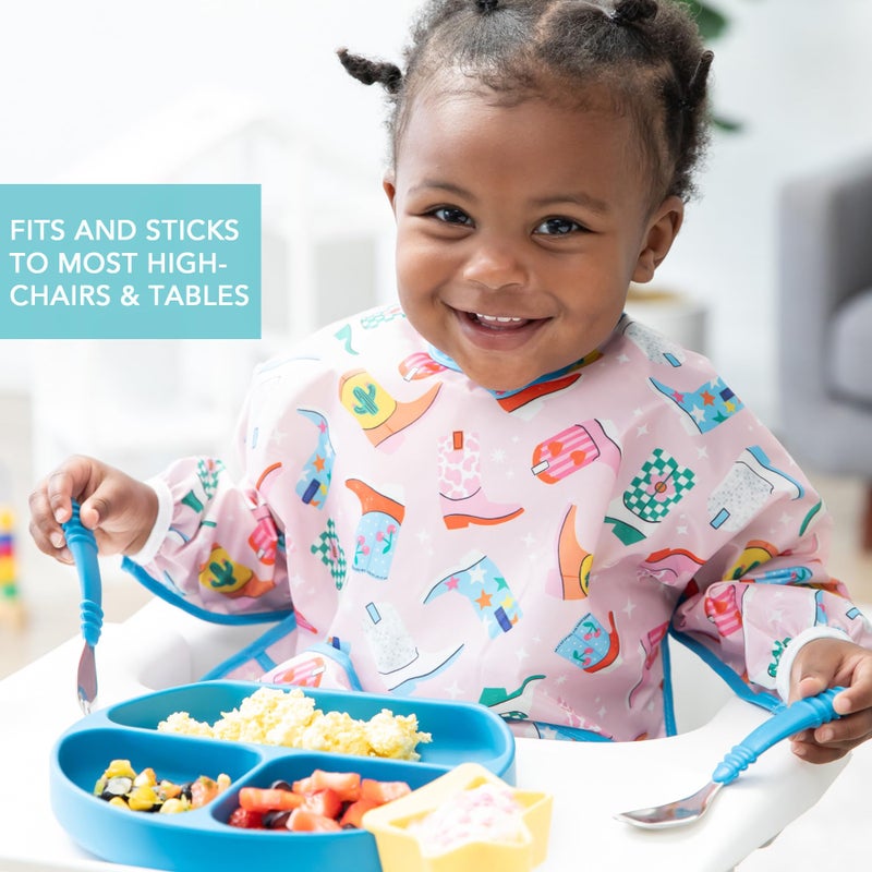 Bumkins Toddler and Baby Suction Plate, Divided Grip Dish for Babies and Kids, Baby Led Weaning, Feeding Supplies, Sticks to Tables and Highchairs, Platinum Silicone, for Children 6 Months, Dark Blue - Image 3