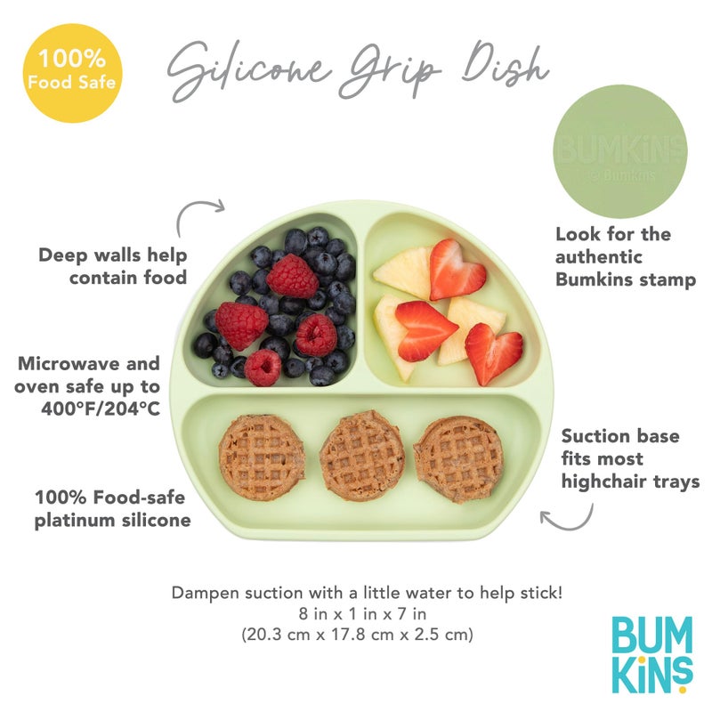 Bumkins Toddler and Baby Suction Plate, Divided Grip Dish for Babies and Kids, Baby Led Weaning, Feeding Supplies, Sticks to Tables and Highchairs, Platinum Silicone, for Children 6 Months, Dark Blue - Image 5