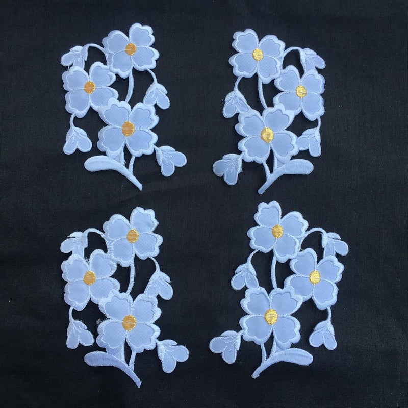 DaSync SYNC White Flower Embroidery Patches 11 cm Patch for Saree Decoration Clothes Blouse Dresses Dupatta Choli chunni Suits Decoration Crafts sew or Paste on Clothes Fabric Beading Applique DIY