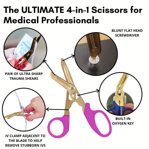 Nursingtools Hummingbird 4-in-1 Medical Scissors - Compact Pocket Size Trauma Shears for Nurses, Students, Practitioners & Medical Professionals (Hibiscus Pink) - Image 2