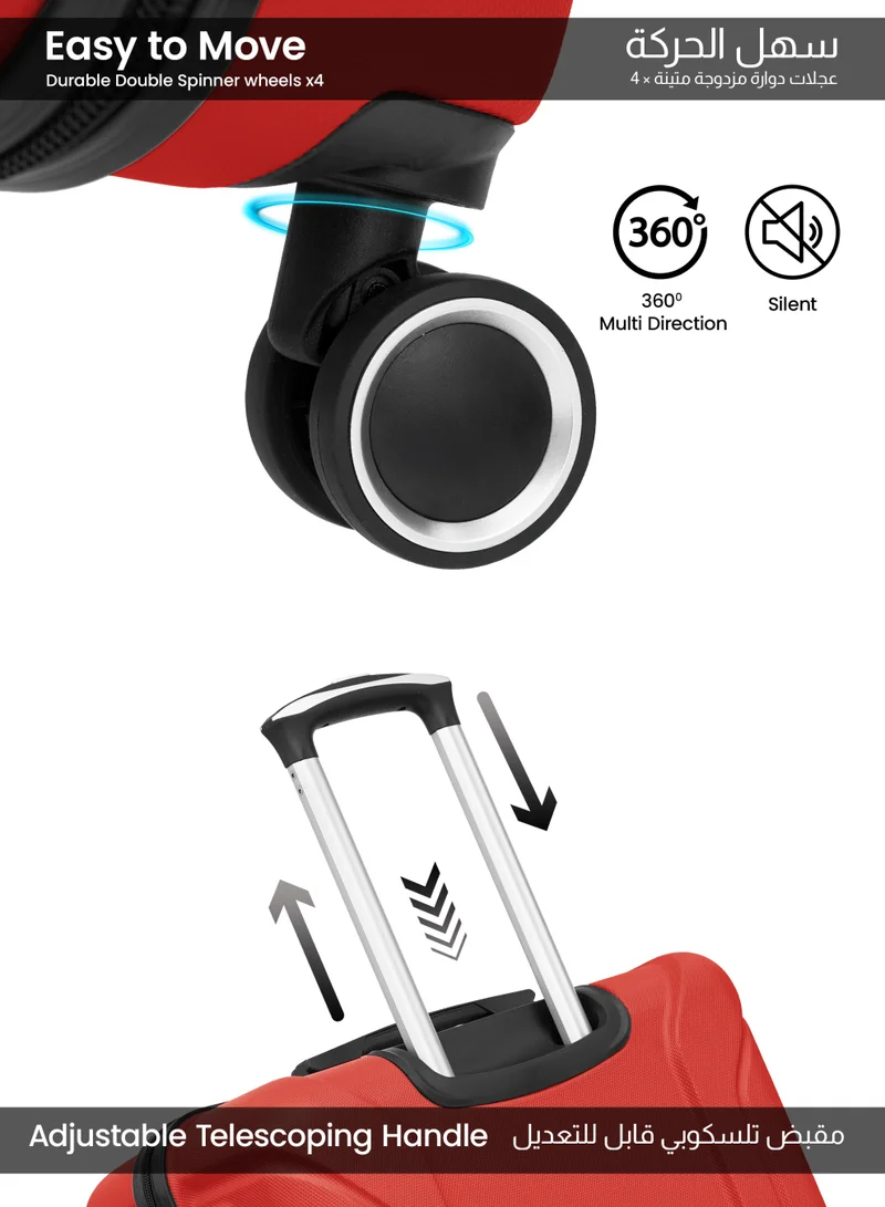 بارا جون حقيبة سفر بعجلات مقاس  بوصة خفيفة الوزن من  صلبة حمراء تحمل  كجم بأربع عجلات
