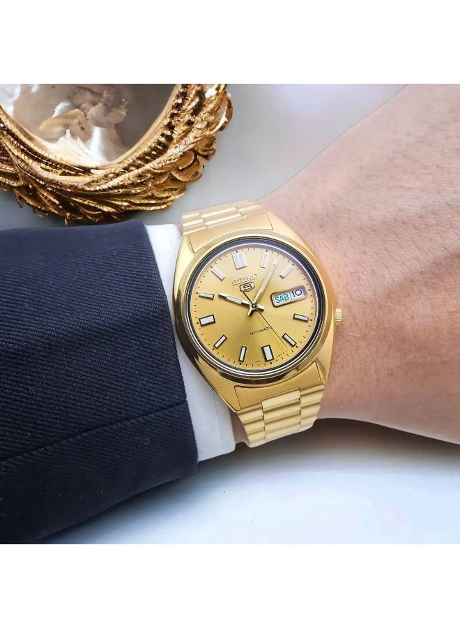 Seiko سايكو 5 SNXS80K1 – ساعة أوتوماتيكية من الفولاذ المقاوم للصدأ للرجال – قرص ذهبي – 37 مم - Image 5