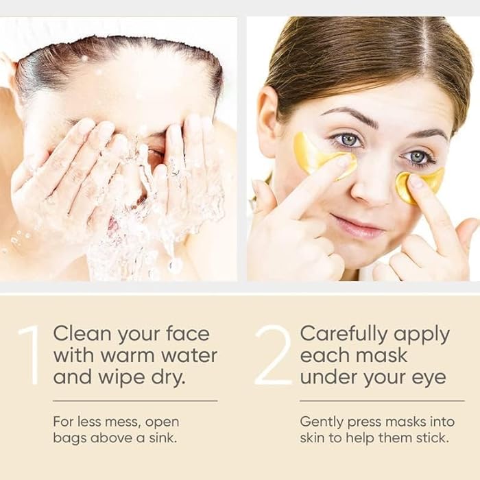 Triple Go Under Eye Patches (20 Pairs) - Golden Under Eye Mask Amino Acid & Collagen, Under Eye Mask for Face Care, Eye Masks for Dark Circles and Puffiness - Image 3