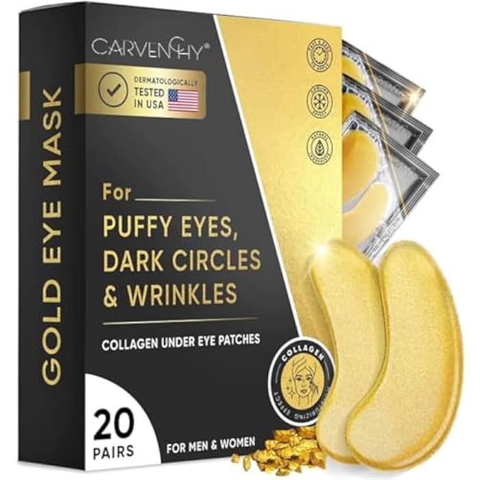 Triple Go Under Eye Patches (20 Pairs) - Golden Under Eye Mask Amino Acid & Collagen, Under Eye Mask for Face Care, Eye Masks for Dark Circles and Puffiness - Image 1