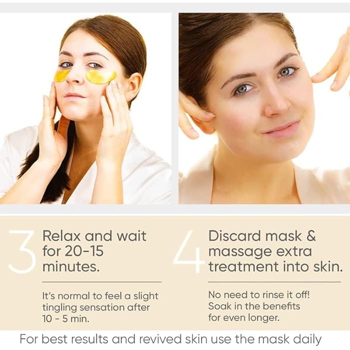 Triple Go Under Eye Patches (20 Pairs) - Golden Under Eye Mask Amino Acid & Collagen, Under Eye Mask for Face Care, Eye Masks for Dark Circles and Puffiness - Image 4