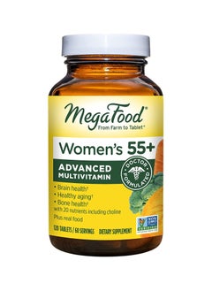 MegaFood Women's 55+ Advanced Multivitamin,Supports healthy aging,brain and bone health - 20 Natrients Including Choline  - 120 Tablets (60 Servings)