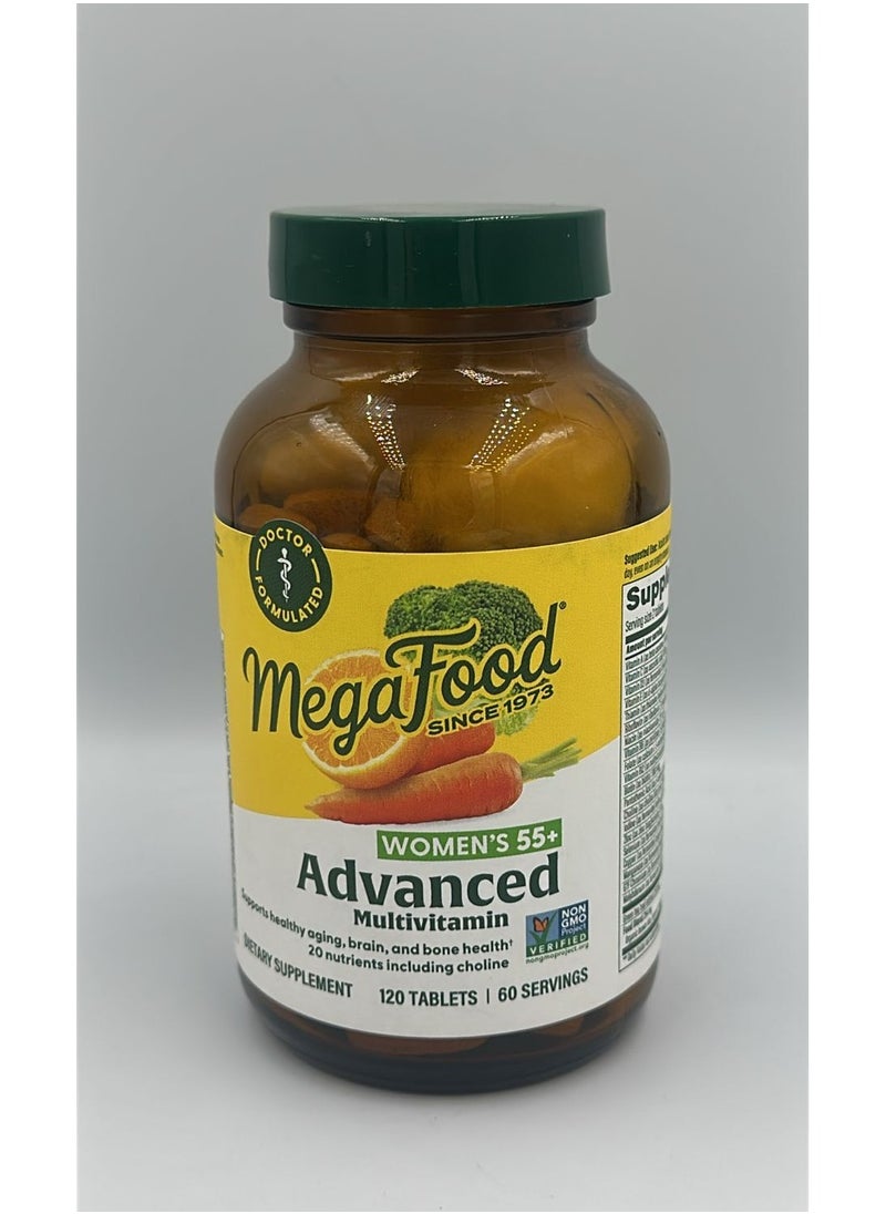MegaFood Women's 55+ Advanced Multivitamin, Supports healthy aging, brain and bone health - 20 Nutrients Including Choline  - 120 Tablets (60 Servings)  - Image 1