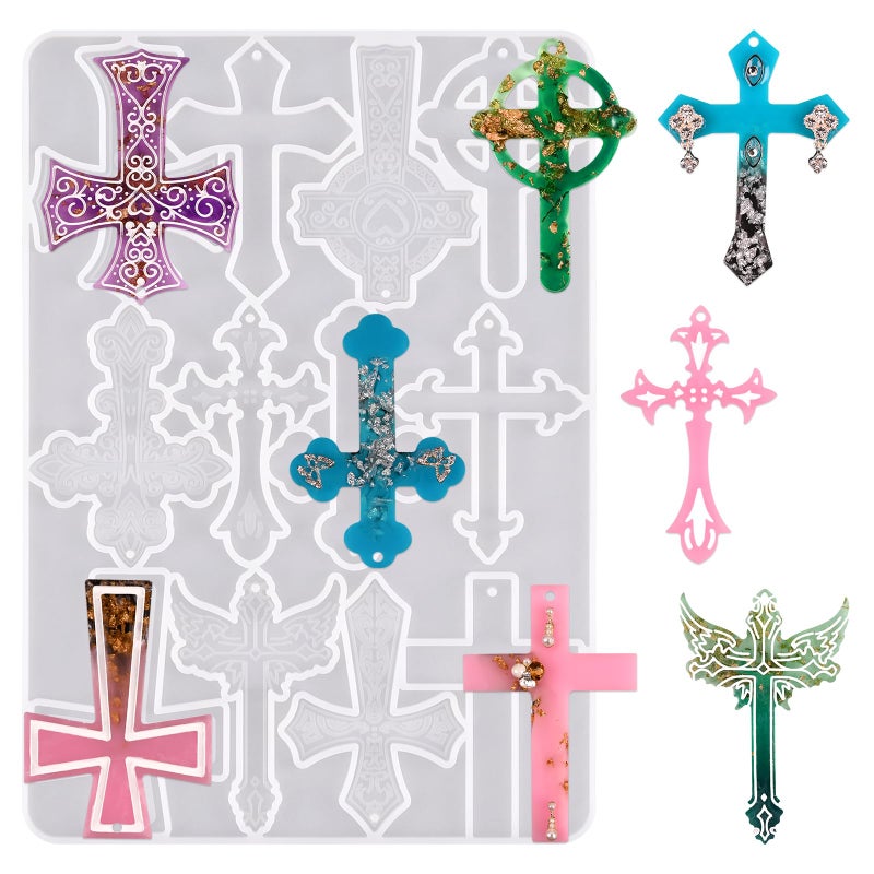 Cross Resin Molds12 Cavity Epoxy Resin Cross Molds Silicone Molds for Keychain DIY Craft Necklace Jewelry Pendant Making Halloween Gifts