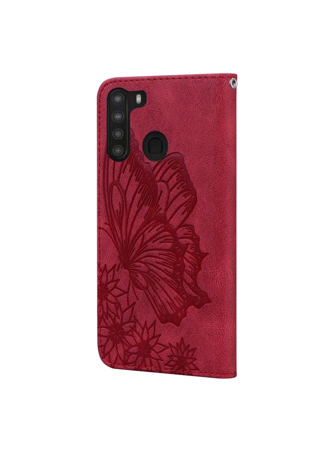 اس-توب جراب لهاتف Samsung Galaxy A21 بتصميم جلدي بتصميم فراشات عتيق مع حامل وفتحات للبطاقات ومحفظة - Image 3