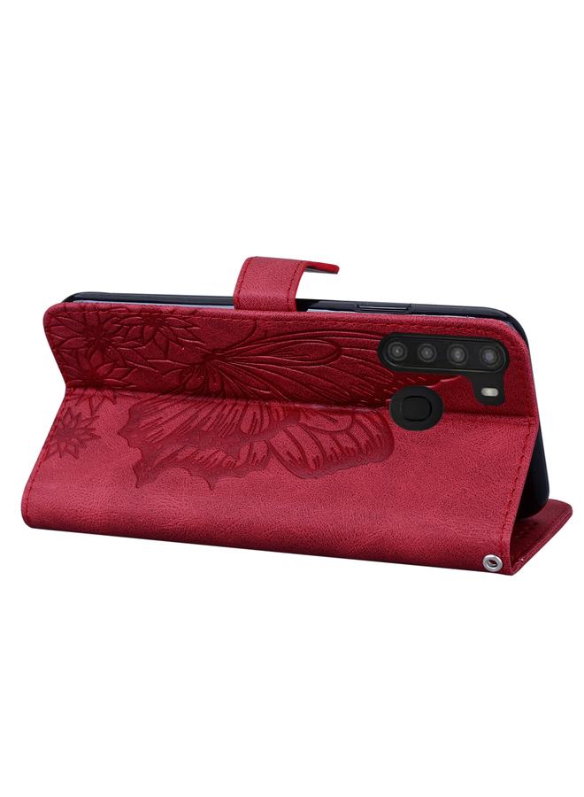 اس-توب جراب لهاتف Samsung Galaxy A21 بتصميم جلدي بتصميم فراشات عتيق مع حامل وفتحات للبطاقات ومحفظة - Image 5