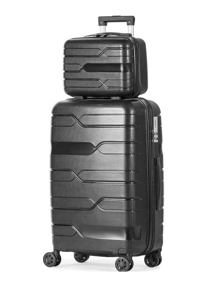 milano - Polycarbonate Cabin Luggage Set with 8 Spinner Wheels and TSA Lock 2 Pieces - Black - Image 1