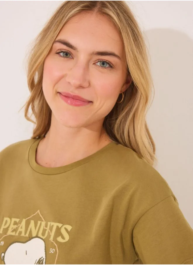 women'secret Snoopy khaki cotton long pyjamas