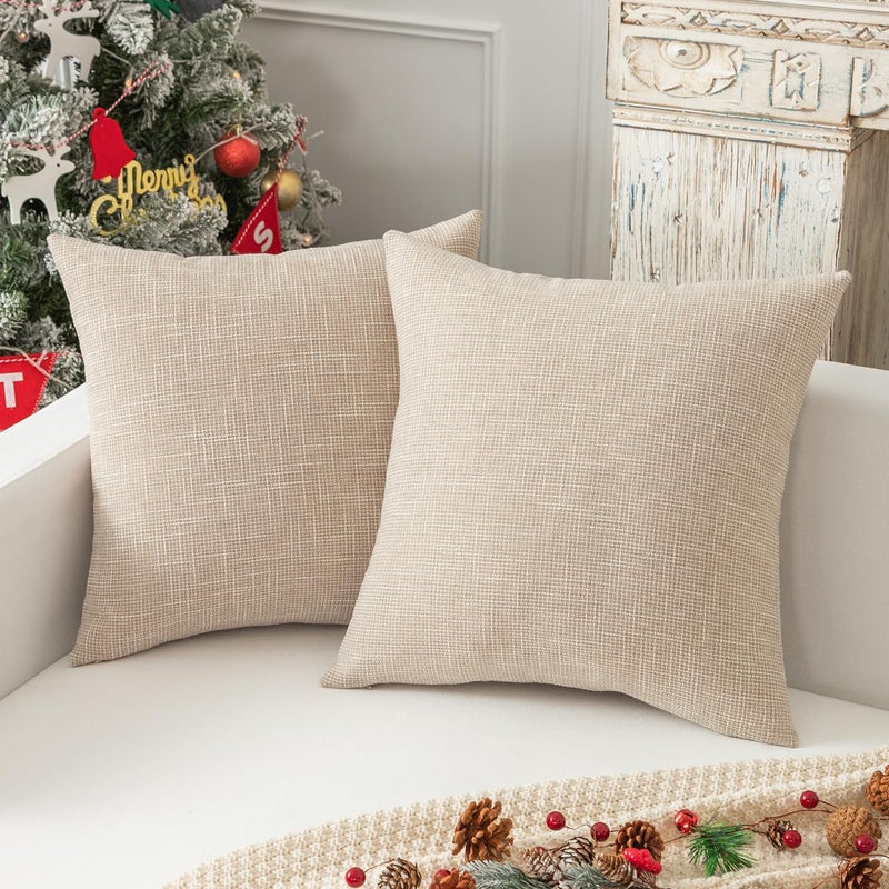 تغطي وسادة الكتان Supersoft Decoration Supersoft Kevin غطاء وسائد رمي مربعة للأريكة 50x50 سم مجموعة من 2 Light Beige