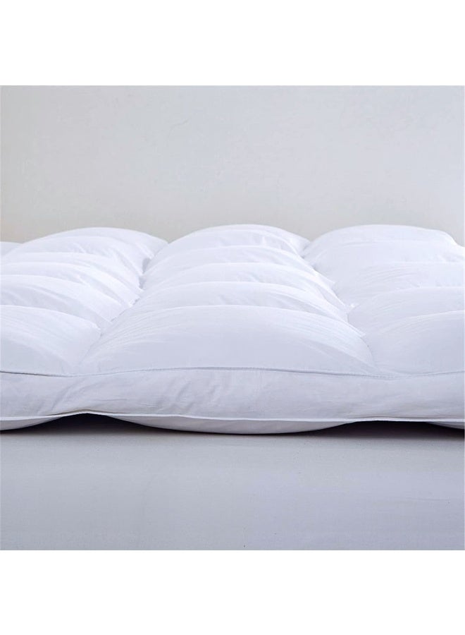 Rest Mattress Topper 200X200+5Cm Thick 600Gsm Filling And Plush Brushed Fabric With 4-Side Elastic Bands For Secure Fit White Extra Thick Bed Topper Fluffy Super Soft Topper  - Image 3