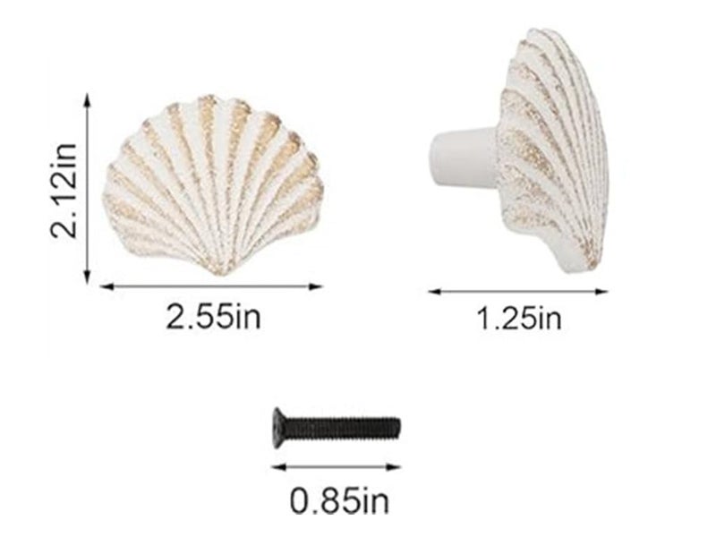 DDRAUY 2 Pack Seashell Knobs Ocean Cabinet Pull Knobs Beach Ocean Cabinet Drawer Cupboard Pull for Dresser Cupboard Wardrobe Cabinet Kitchen (White) - Image 2