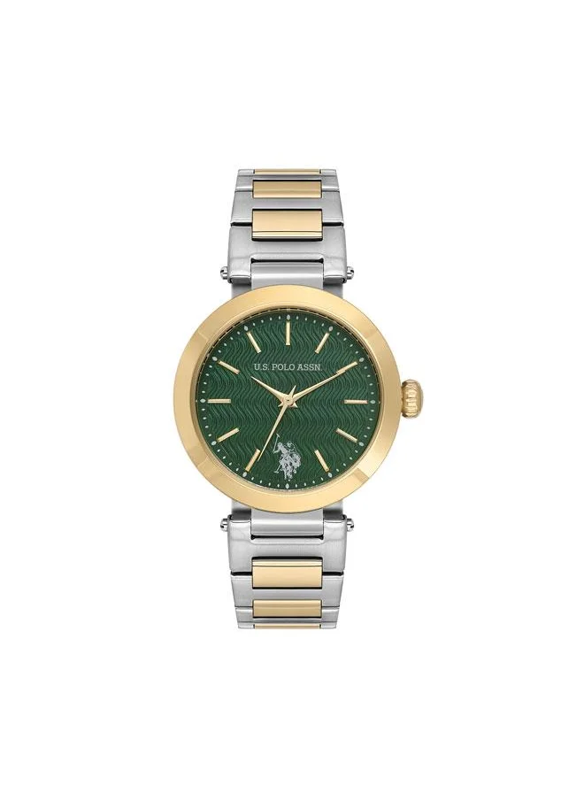 U.S. Polo Assn. Novelties 34mm Women's Watch with Green Dial & Stainless Steel Bracelet