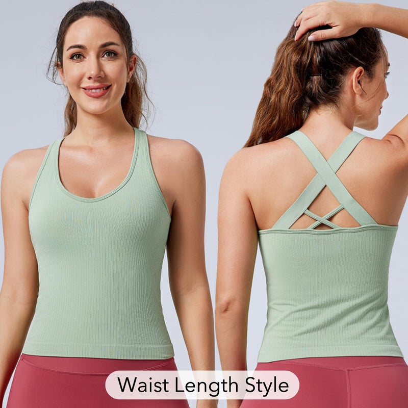 Evercute Workout Yoga Crop Tank Tops for Women 1/2/3 Pack Criss Cross Strappy Tops with Built in Bra Ribbed Seamless Tanks - Image 5