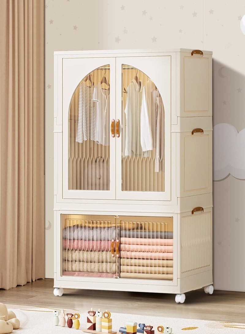 Foldable Wardrobe Kids Clothes Cabinet Portable Closet Dustproof Storage Cabinet with Wheels Plastic Closet Organizers，Bookshelf Storage Cabinet for Bedroom Livingroom Kitchen(Style 4)  - Image 1