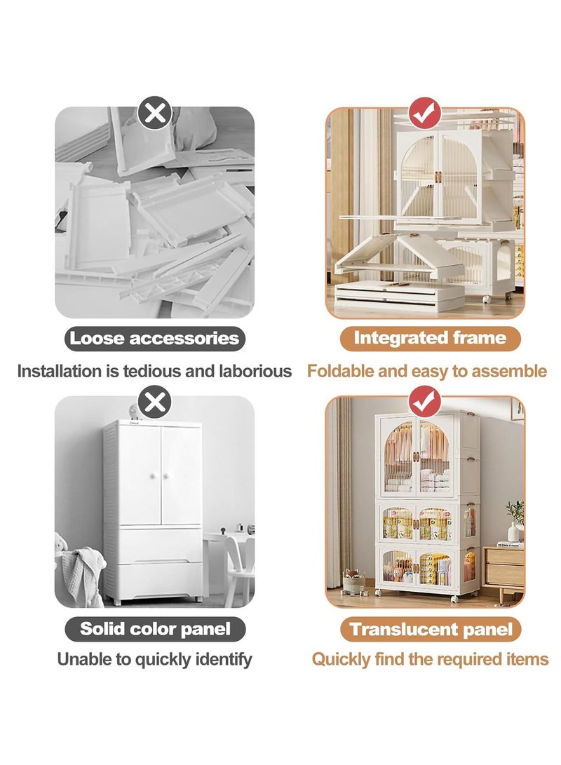 Foldable Wardrobe Kids Clothes Cabinet Portable Closet Dustproof Storage Cabinet with Wheels Plastic Closet Organizers，Bookshelf Storage Cabinet for Bedroom Livingroom Kitchen(Style 4)  - Image 2