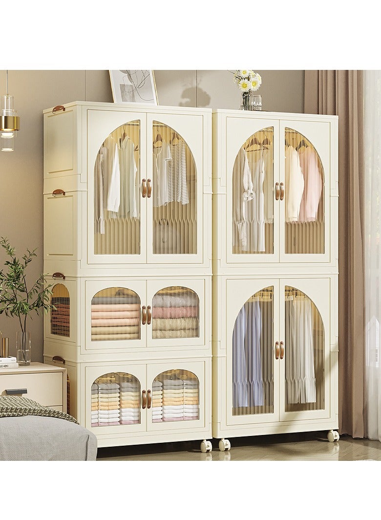 Foldable Wardrobe Kids Clothes Cabinet Portable Closet Dustproof Storage Cabinet with Wheels Plastic Closet Organizers，Bookshelf Storage Cabinet for Bedroom Livingroom Kitchen(Style 4)  - Image 3