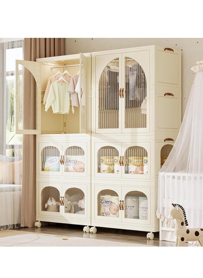 Foldable Wardrobe Kids Clothes Cabinet Portable Closet Dustproof Storage Cabinet with Wheels Plastic Closet Organizers，Bookshelf Storage Cabinet for Bedroom Livingroom Kitchen(Style 4)  - Image 4