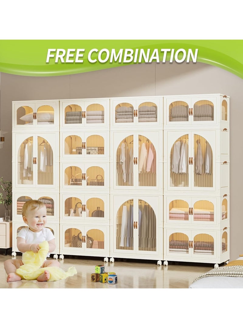 Foldable Wardrobe Kids Clothes Cabinet Portable Closet Dustproof Storage Cabinet with Wheels Plastic Closet Organizers，Bookshelf Storage Cabinet for Bedroom Livingroom Kitchen(Style 4)  - Image 5