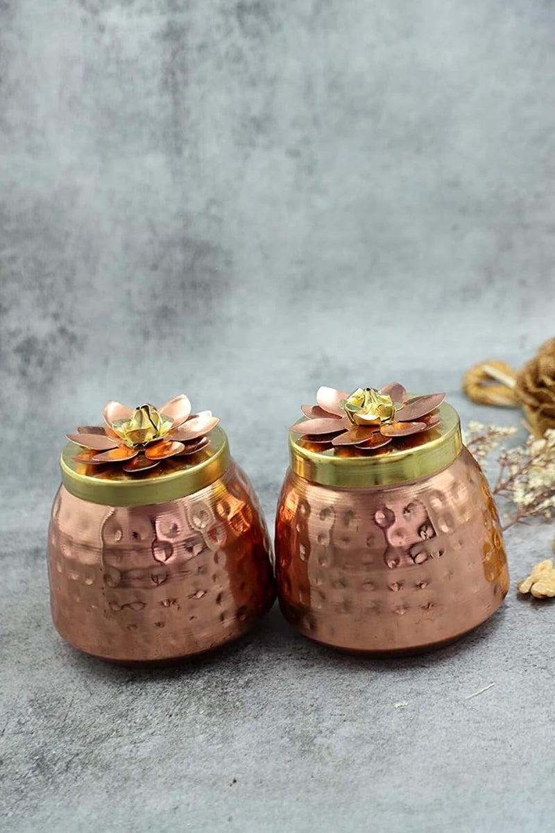 Denique Hammered Copper Plated Dry Fruit Pot Shape JarsContainer with Lid Return Gifts for Baby Shower Serving BowlsBox for parties 2 - Image 5