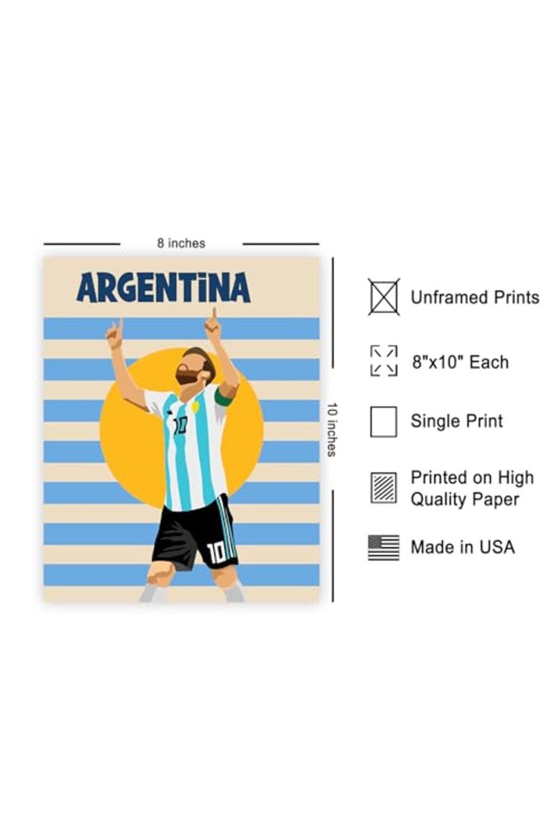 Poster Master Sports Poster - Argentina Print - Soccer Art - Football Art - Lionel Art - Soccer Player Art - Athlete Art - World Cup Art - Great Living Room or Gym Wall Decor - 8x10 UNFRAMED Wall Art - Image 3
