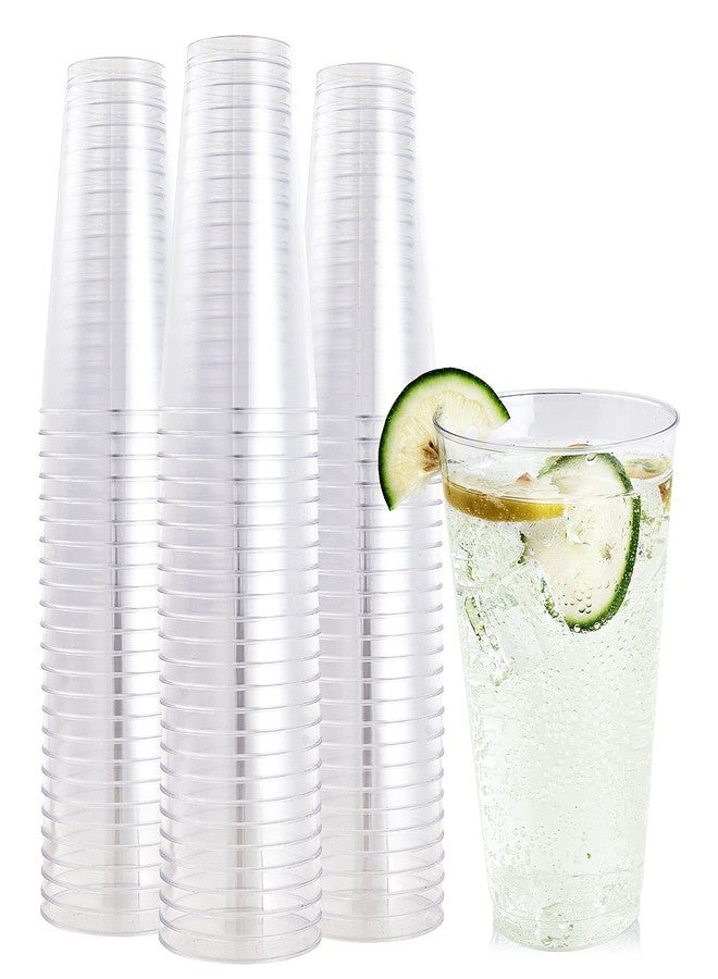 FOCUSLINE 100 Pack 16 oz Clear Plastic Cups, Disposable Cups Large Reusable Plastic Tumblers, Heavy-duty Clear Hard Cups 16 Ounce for Wedding Party, Thanksgiving, Halloween, Christmas - Image 1