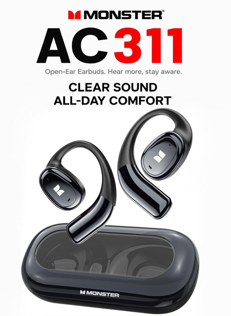 Monster Open Ear AC311 Wireless Bluetooth 5.4 Earphones | 16.2mm Dynamic Driver, Touch Control, IPX5 Waterproof, Noise Reduction Mic, USB-C Charging Case - Image 1