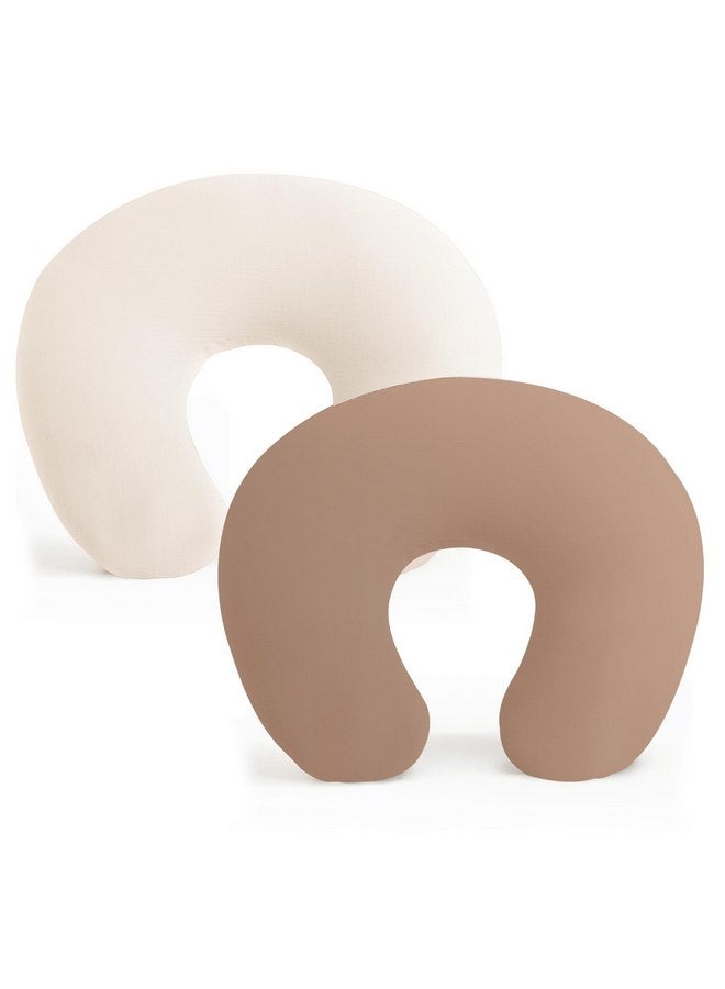 Konssy 2 Pack Nursing Pillow Covers, Stretchy and Soft Nursing Cover for Breastfeeding Pillows, Pillow Slipcover for Baby Girls Boys Newborn (Beige,Brown)