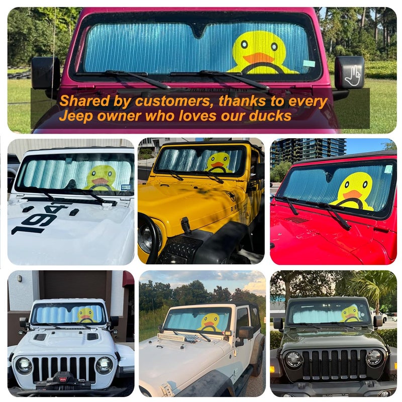 ROMASO Windshield Sun Shade for Jeep Wrangler JK JKU JL JLU1997-2024,Window Sun Visor for UV Rays & Heat Protection,Duck Windshield Sunshade - Image 3