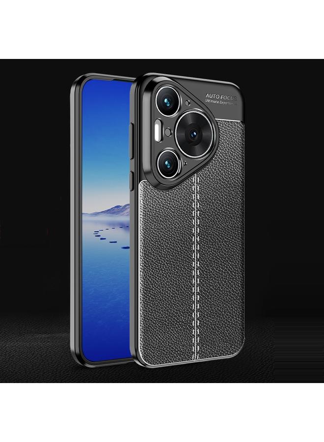 جراب هاتف Huawei Pura 70 Pro / 70 Pro+ TPU مقاوم للصدمات من مادة الليتشي (أسود)