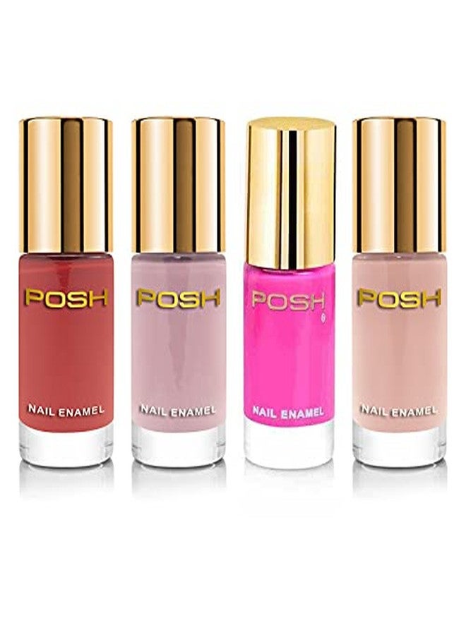 POSH Glossy High Shine Quick Dry COMBO OF 4 NAILPOLISH CHAMPAGNE PINK RUST BUBBLE GUM PINK TAFFY MAUVE - Image 1