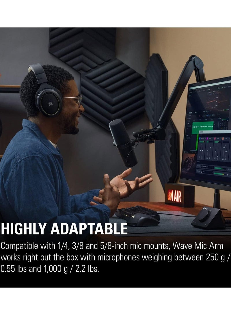إلجاتو ذراع ميكروفون Elgato Wave - ذراع بث احترافي مع قنوات إدارة الكابلات، مشبك مكتب، محولات خيط 1/4"، قابل للتعديل بالكامل، مثالي للبودكاست، البث، الألعاب، المكتب المنزلي، التسجيل - Image 3